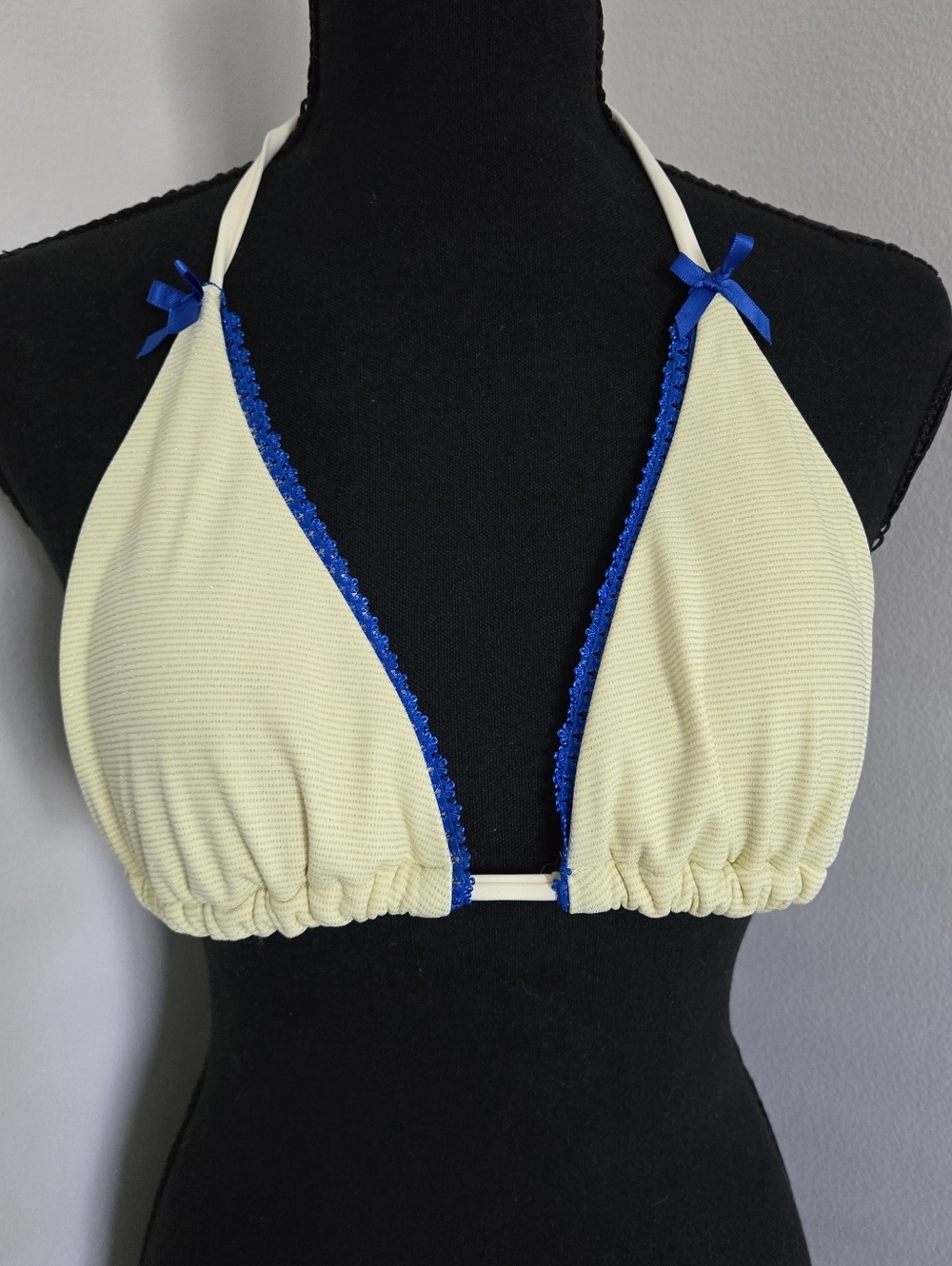 Yellow Glitter Sparkly Lace Bow Trim Triangle Bikini Top